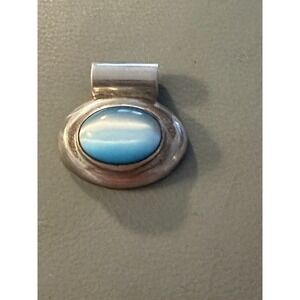 Vintage Sterling Silver 14 Grams 925 Blue Cats Eye Glass Pendant Mexico #424